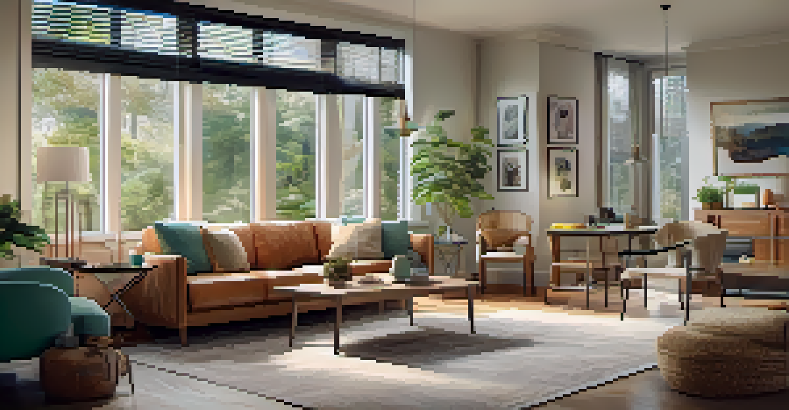 A modern living room with a family looking at a laptop, discussing mortgage options.