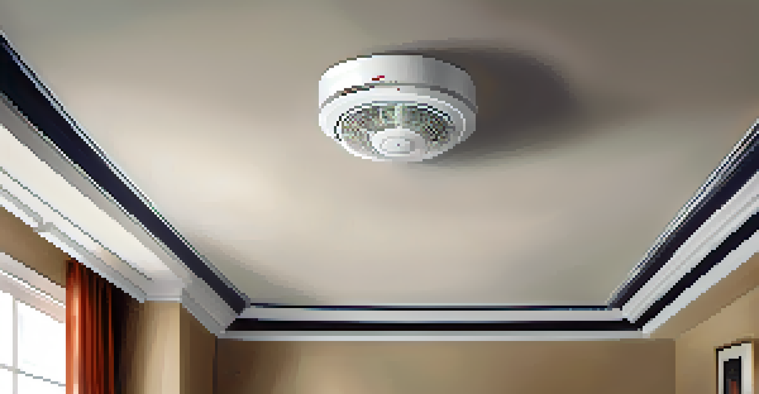 A close-up of a smoke detector on a ceiling, emphasizing home safety features.