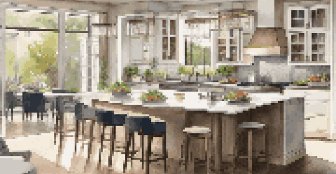 A modern kitchen with natural light, showcasing sleek countertops and contemporary appliances.