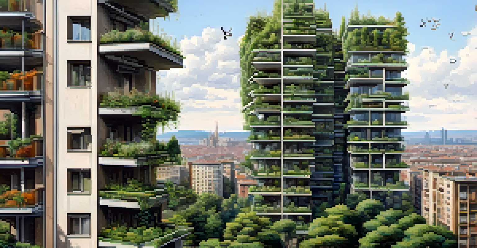 The Bosco Verticale towers in Milan, adorned with numerous trees and plants, showcasing a blend of architecture and nature.