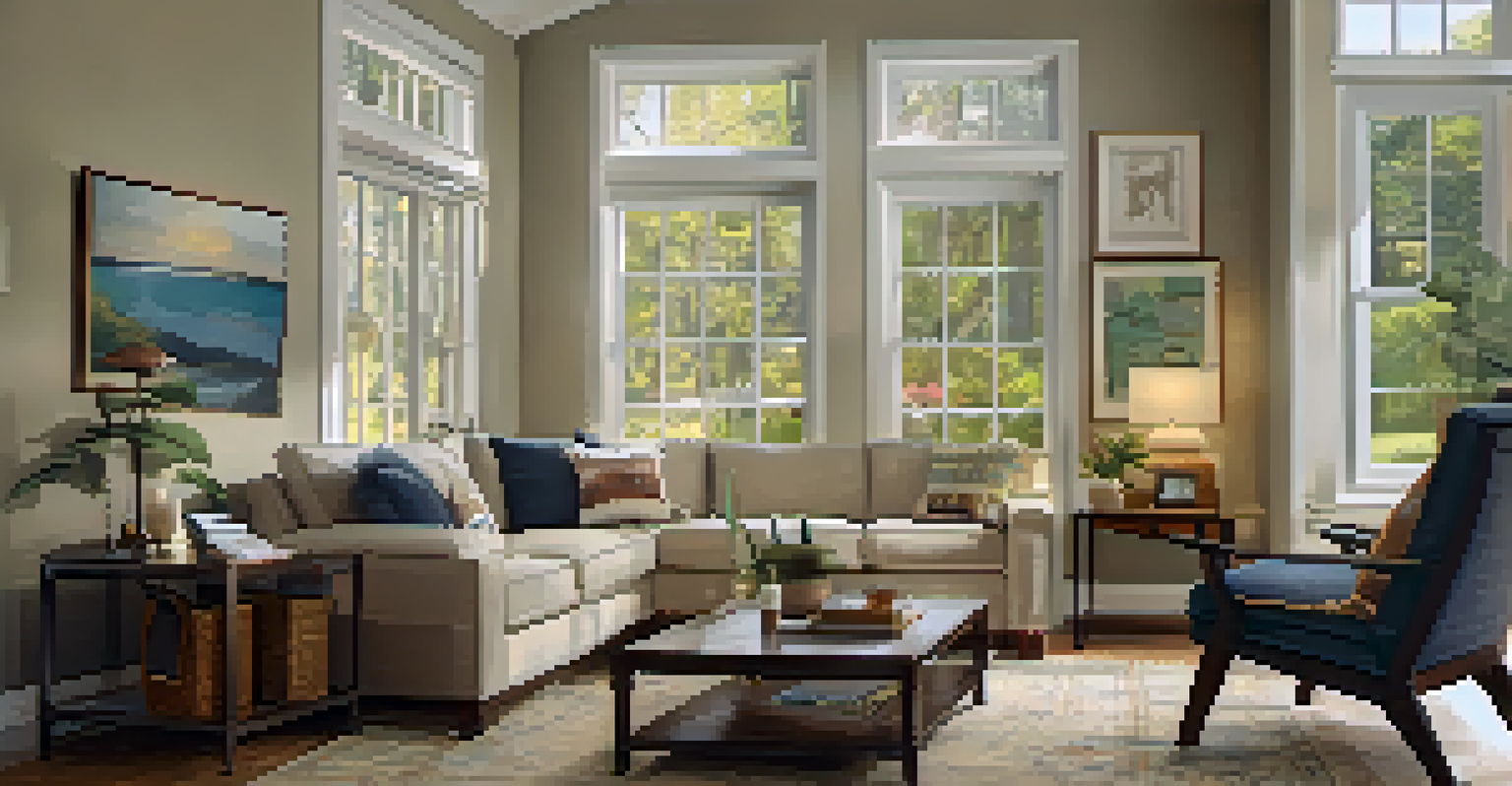 A home inspector taking notes in a cozy living room while examining electrical outlets.