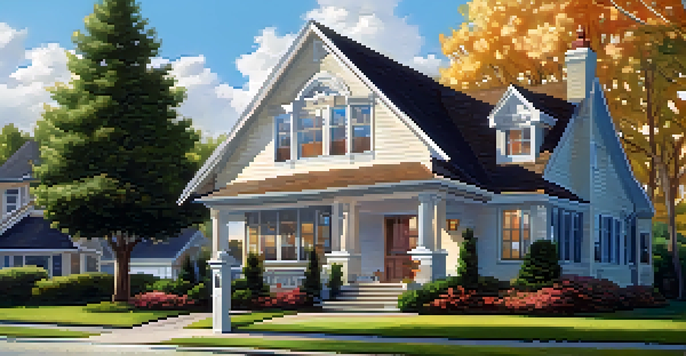 A home appraiser evaluating a suburban house on a sunny day, with a clipboard in hand and a 'For Sale' sign in view.