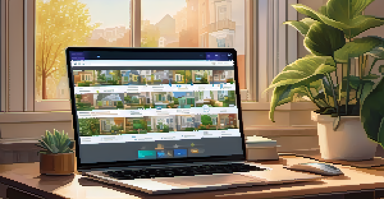 A laptop displaying a digital networking platform for property management professionals, set in a cozy home office environment.