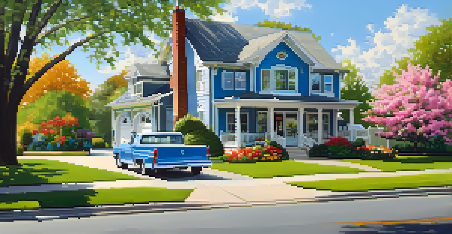 A newly purchased home with a 'Sold' sign and a moving truck in the yard.