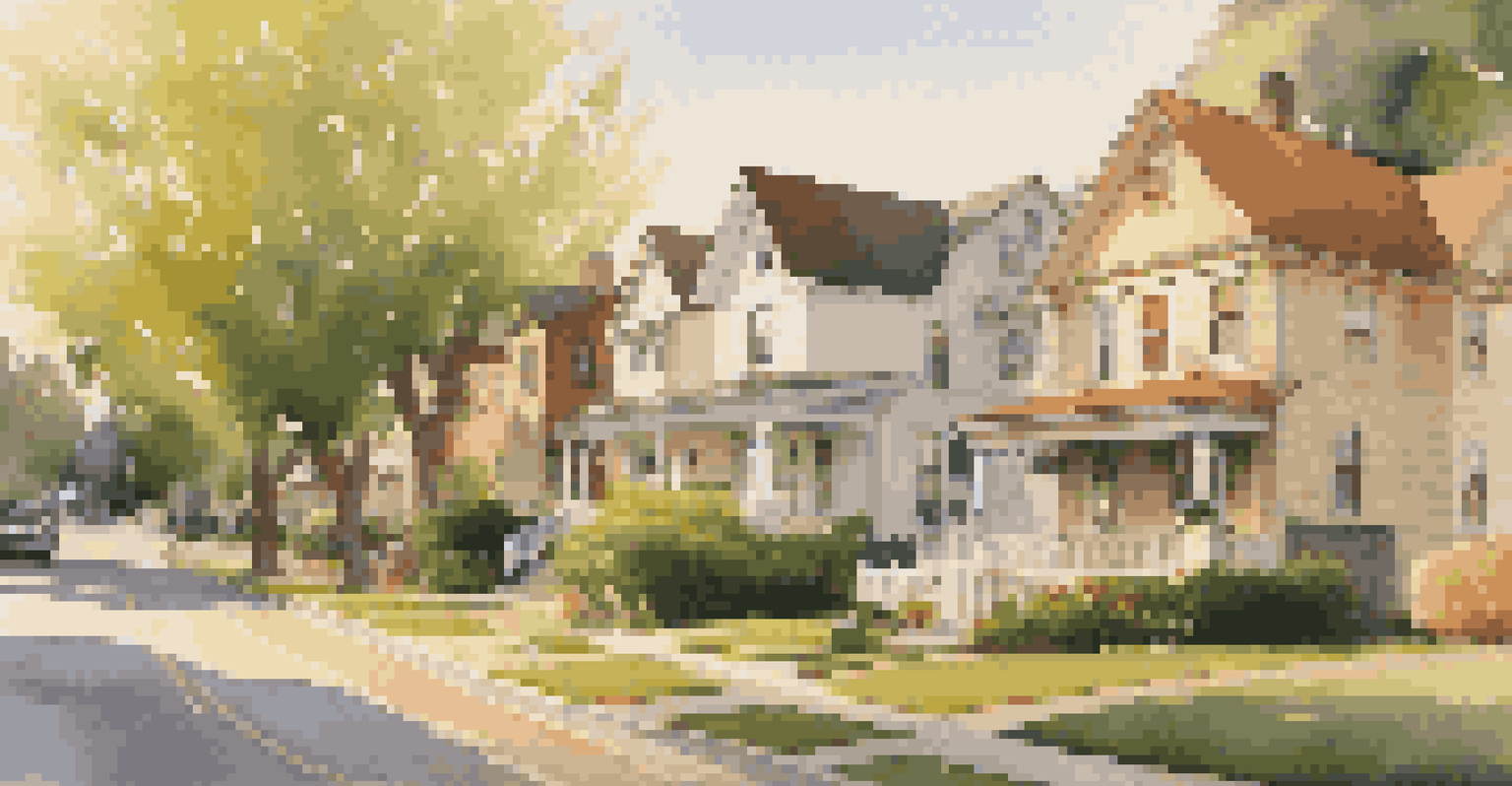 A neighborhood scene during golden hour with homes and a bulletin board displaying a property tax assessment notice.