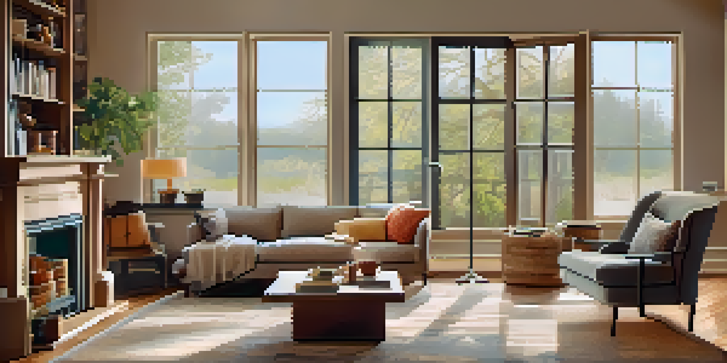A warm and inviting living room with a sofa, coffee table, and natural light coming through the window, showcasing a home warranty brochure on the table.