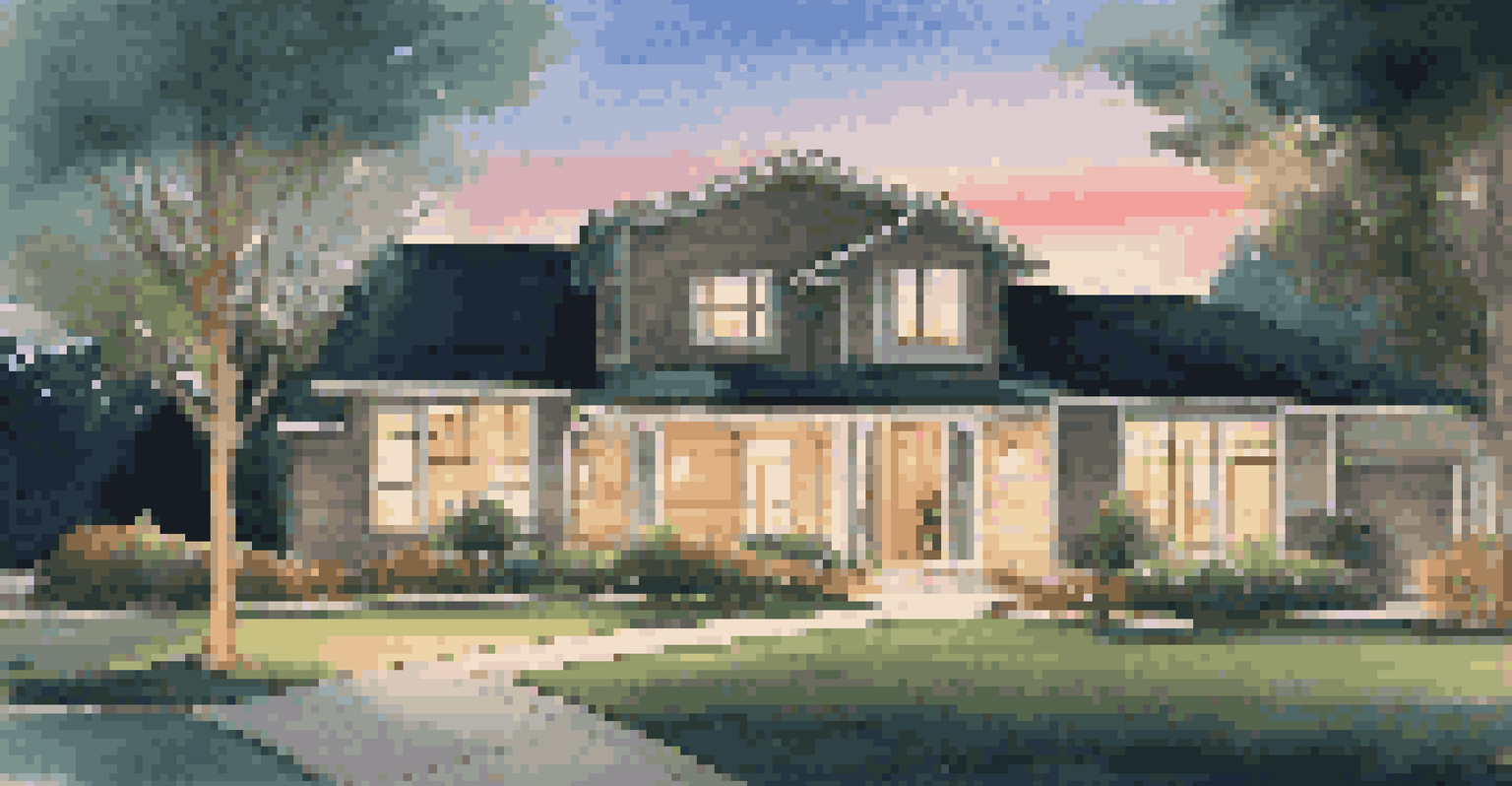 A house at dusk with smart outdoor lights illuminating the pathway as a family approaches, creating a welcoming atmosphere.