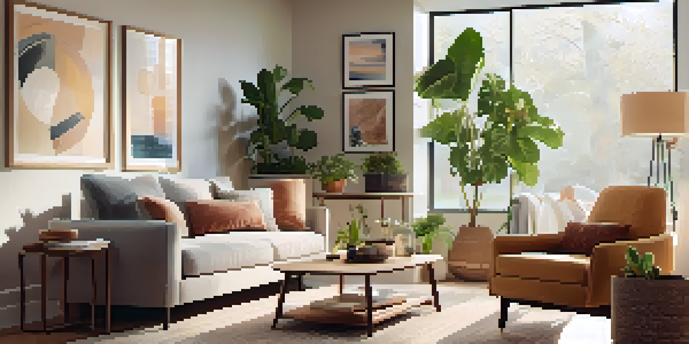 A cozy living room with a smart thermostat on the wall, bright sunlight, and comfortable furniture.