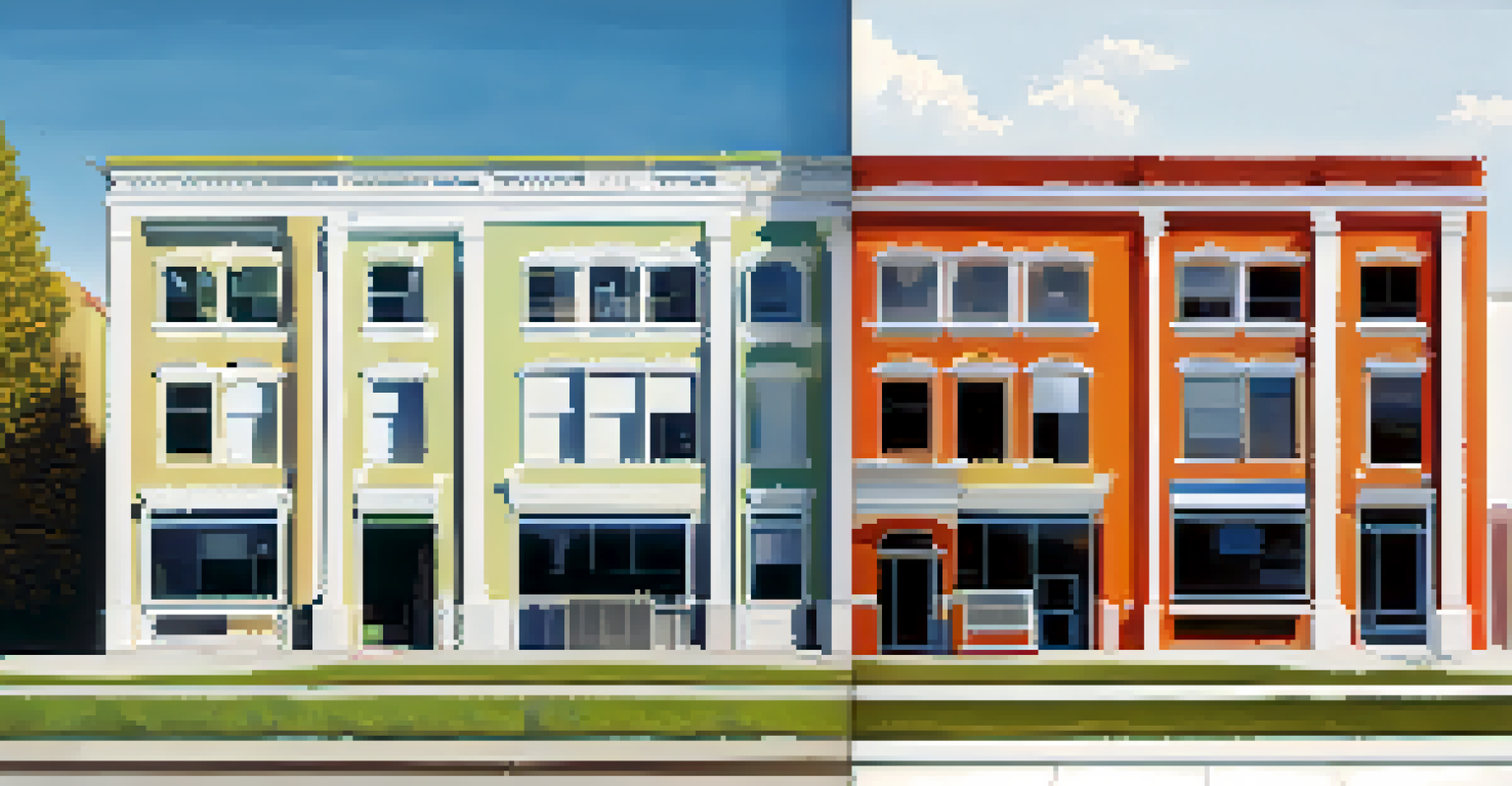 A split image showing before and after thermal inspection of a commercial building.