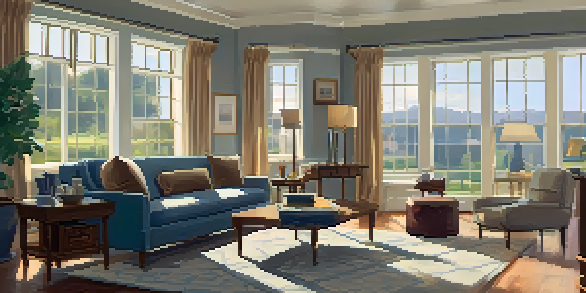 A professional inspector examining a living room ceiling for water stains, with modern furniture and natural light.