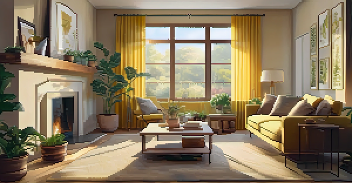 A cozy living room with warm lighting and plants, showcasing energy-efficient LED bulbs.