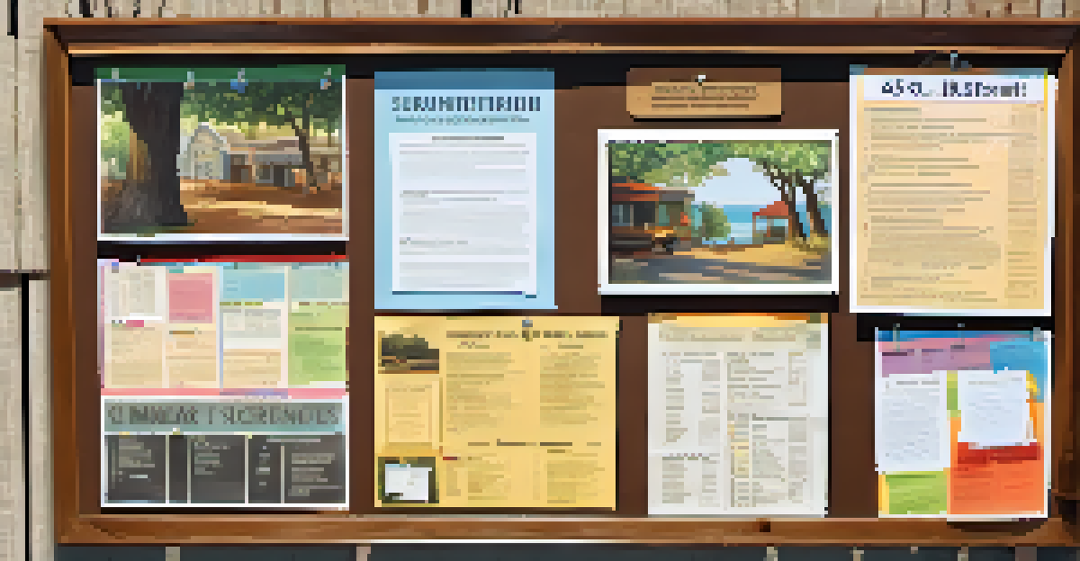 A bulletin board displaying HOA community announcements and rules in a sunny outdoor setting.