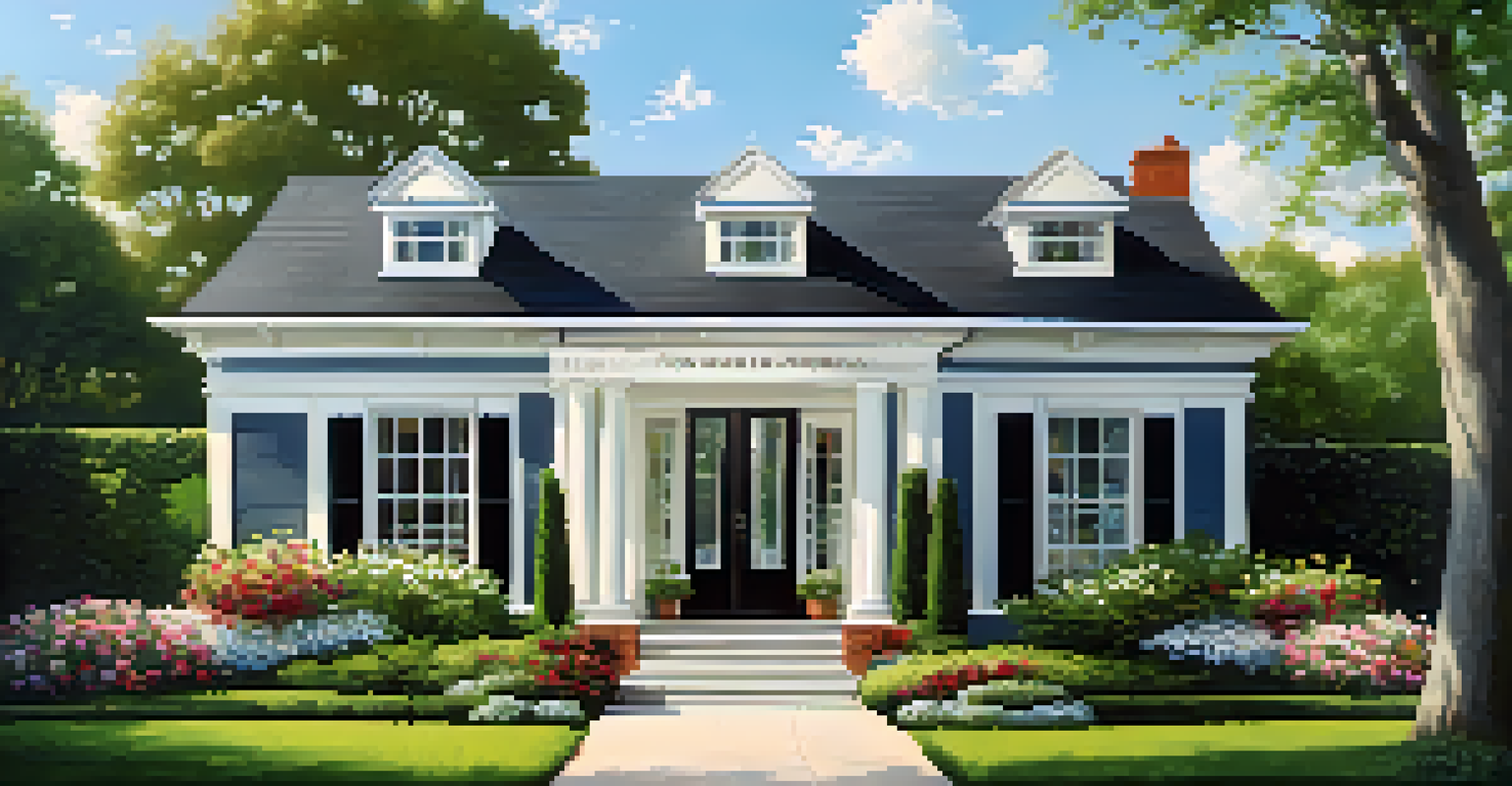 A modern home for sale, surrounded by greenery and flowers, under a clear blue sky, representing an attractive real estate investment.