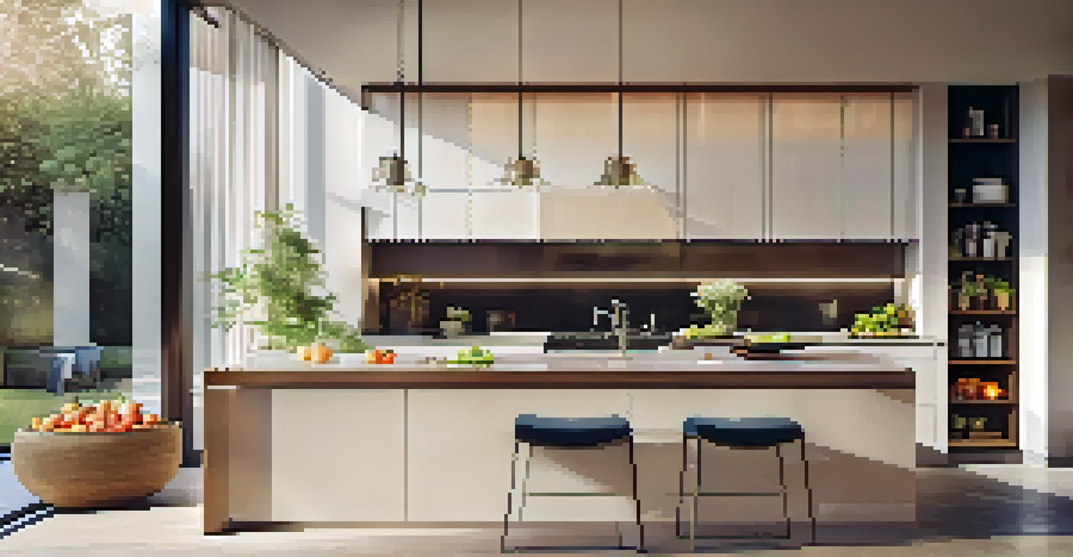 A modern kitchen with an island, high-end appliances, and stylish decor, filled with natural light.