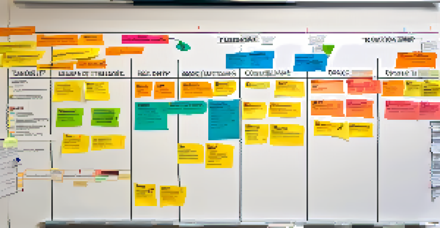 A large whiteboard displaying a kitchen renovation timeline with colorful markers and sticky notes.