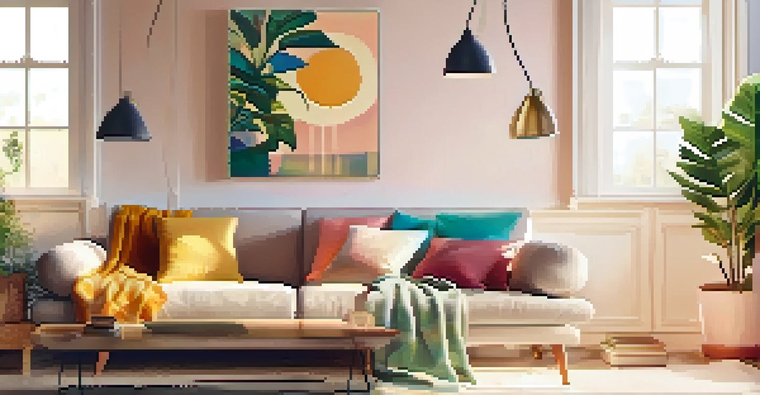 A close-up of a glowing Energy Star light bulb in a cozy living room with a sofa and decorative plants, creating a warm atmosphere.