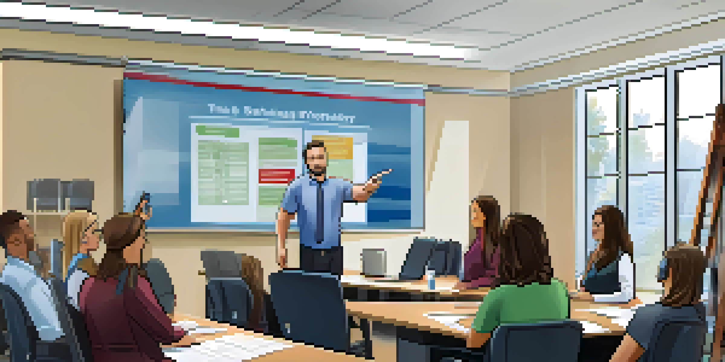 A property manager training staff in a conference room about maintenance protocols and safety.