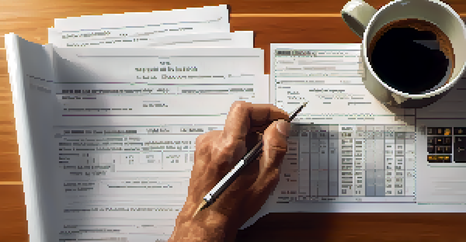 A contractor reviewing a quote document with a calculator and coffee cup on a table.