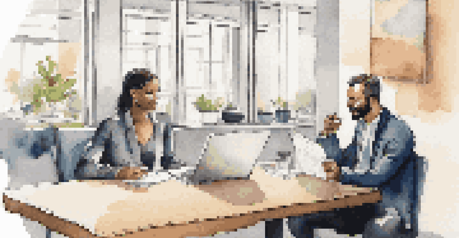 A landlord and tenant discussing a lease agreement in a bright office.