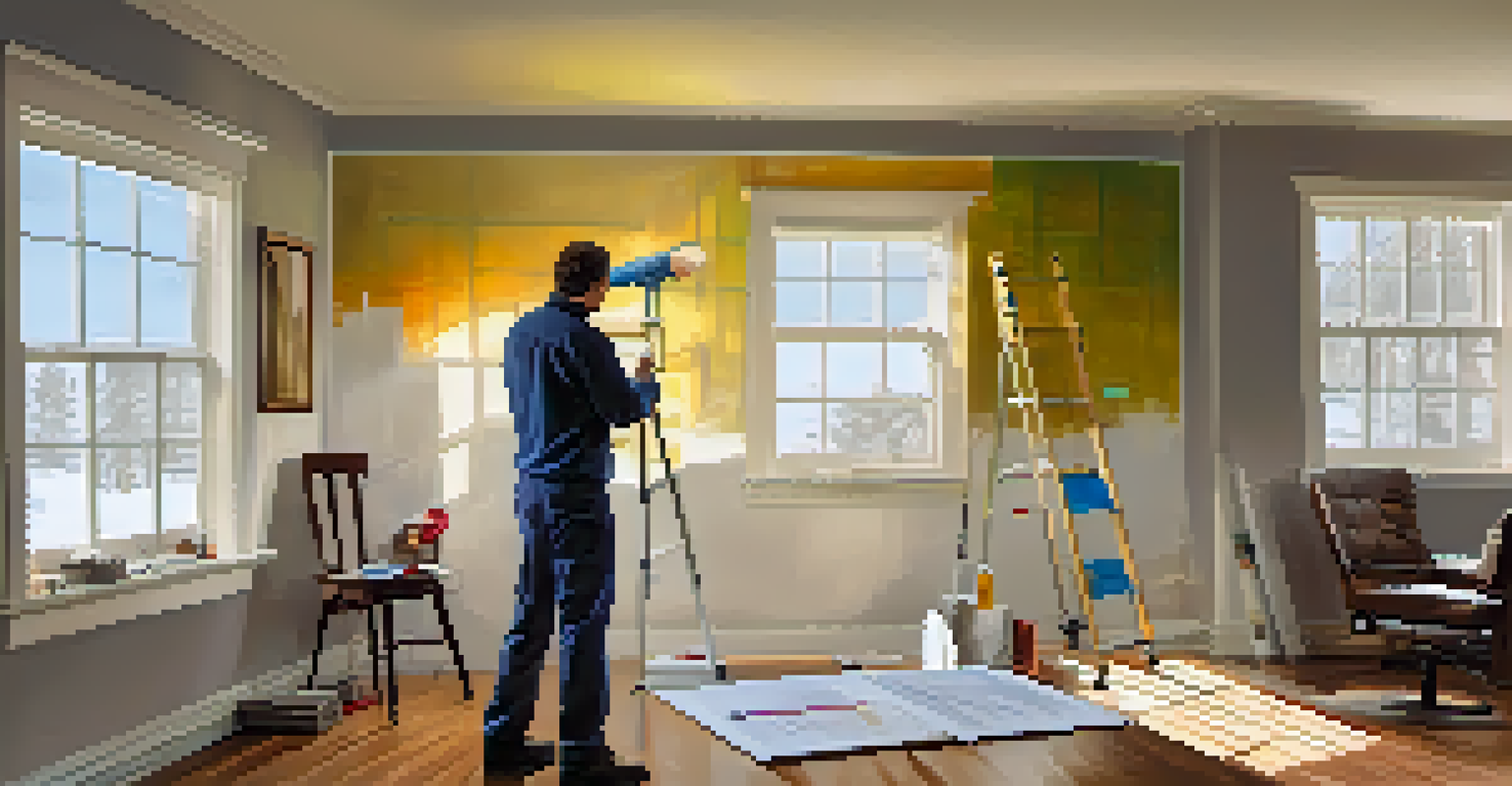 A professional conducting an energy audit in a home, assessing insulation with tools and charts around.