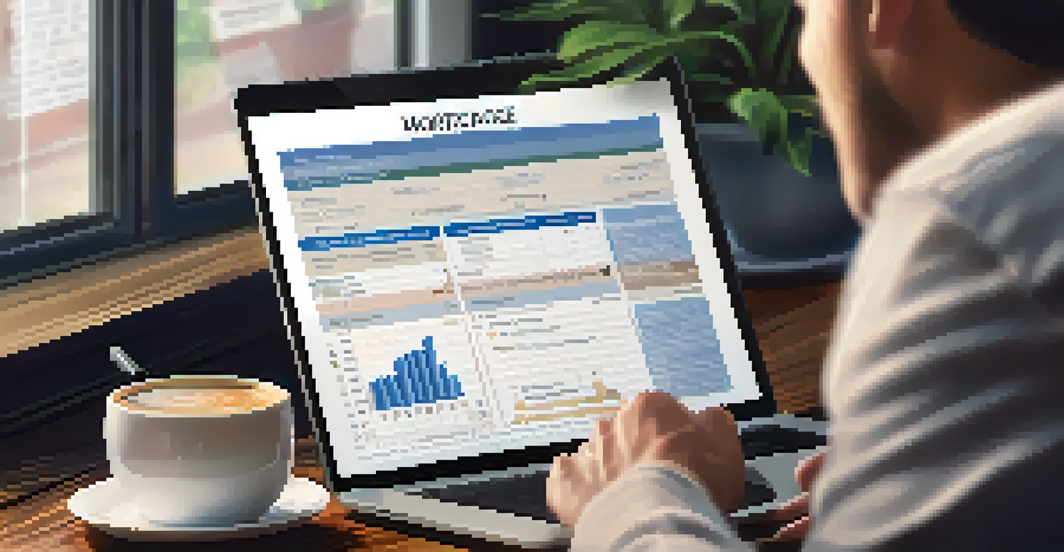 A close-up of a homeowner examining their mortgage statement at a wooden table with a cup of coffee and a laptop.