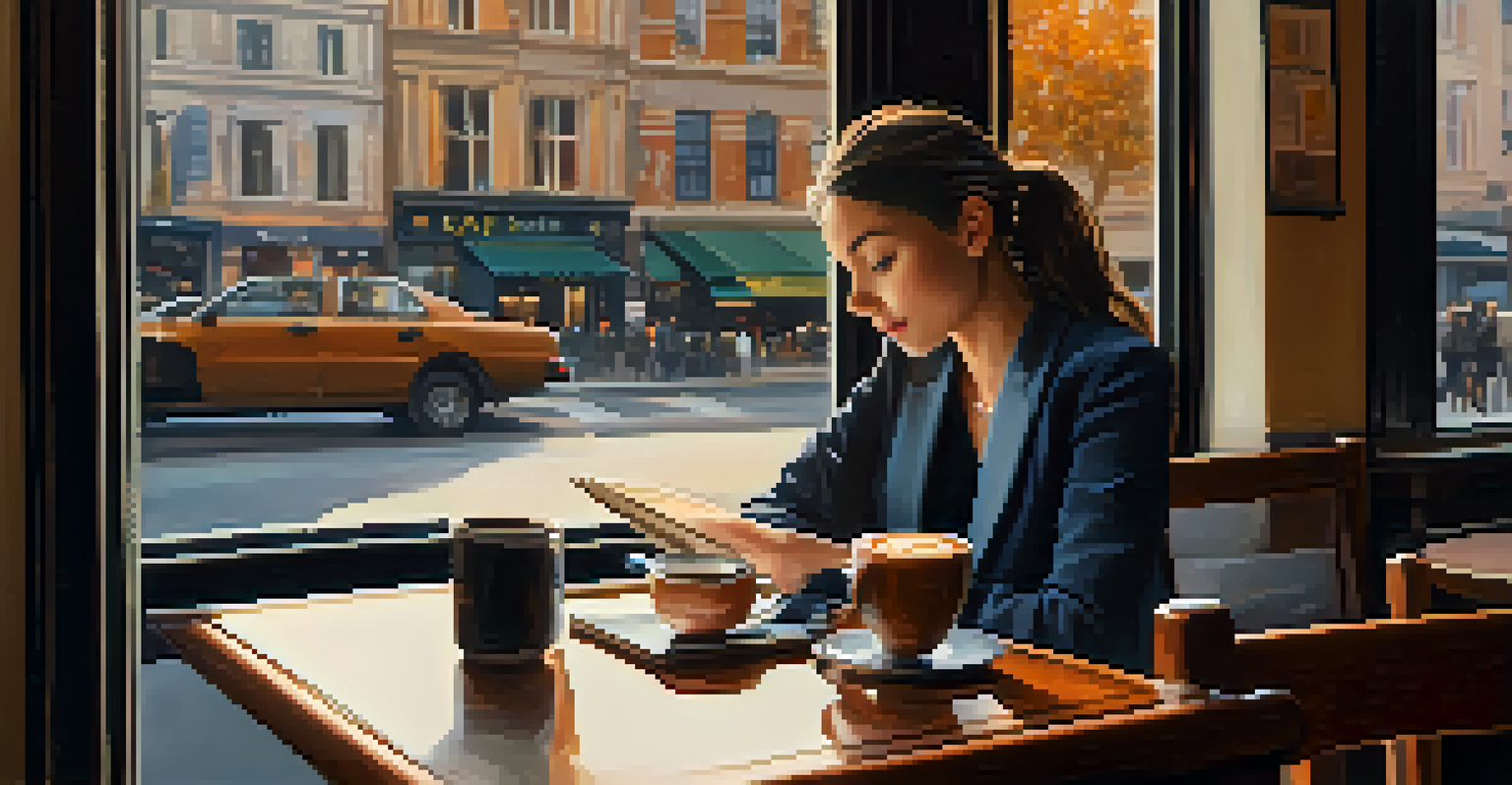 A person reflecting on negotiation strategies in a cozy café with a notebook and coffee.