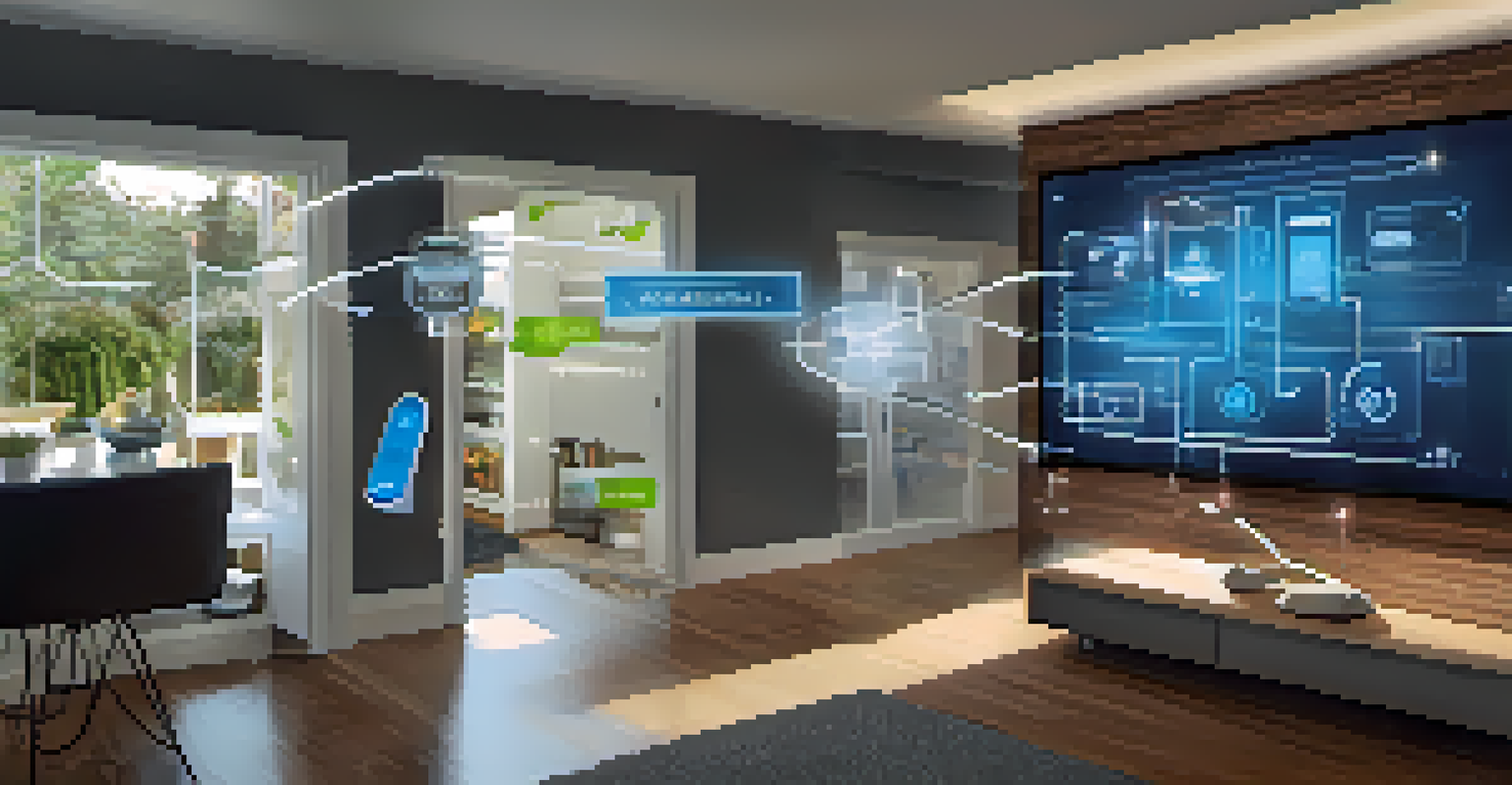 A visual representation of interconnected smart devices in home automation, illustrating the future of voice control technology.
