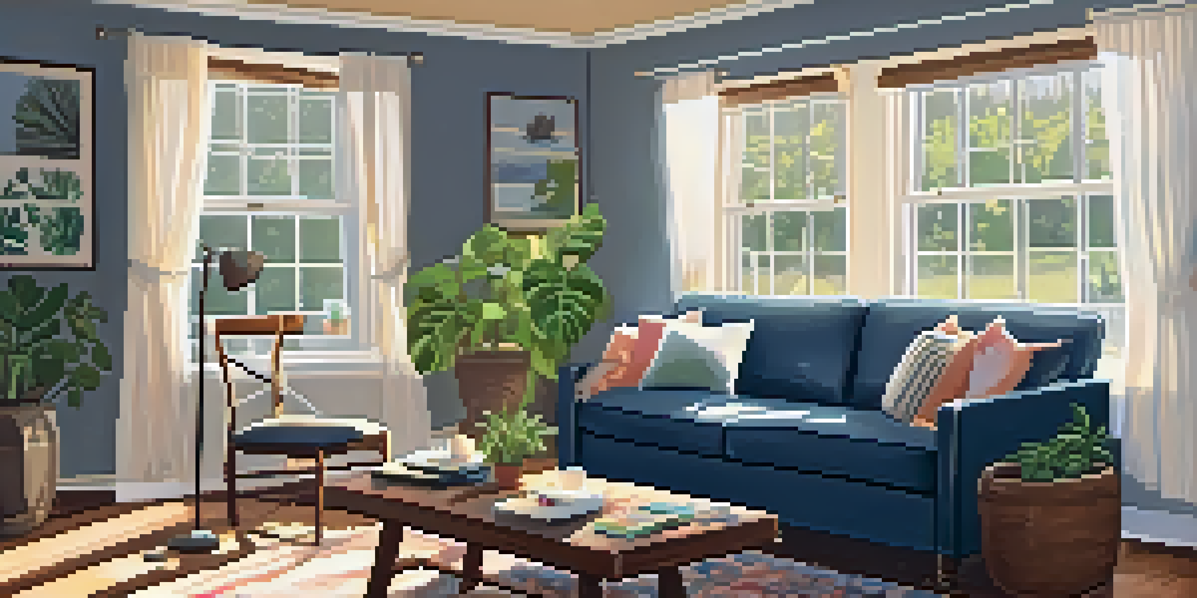 A cozy living room with a sofa and a coffee table that has a home warranty brochure, sunlight illuminating the space.