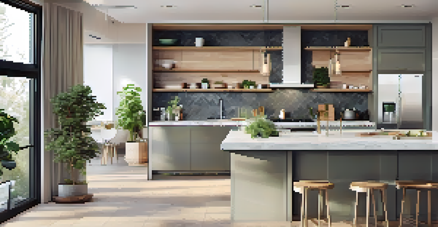 A bright, modern kitchen featuring energy-efficient appliances and a stylish design with natural light.