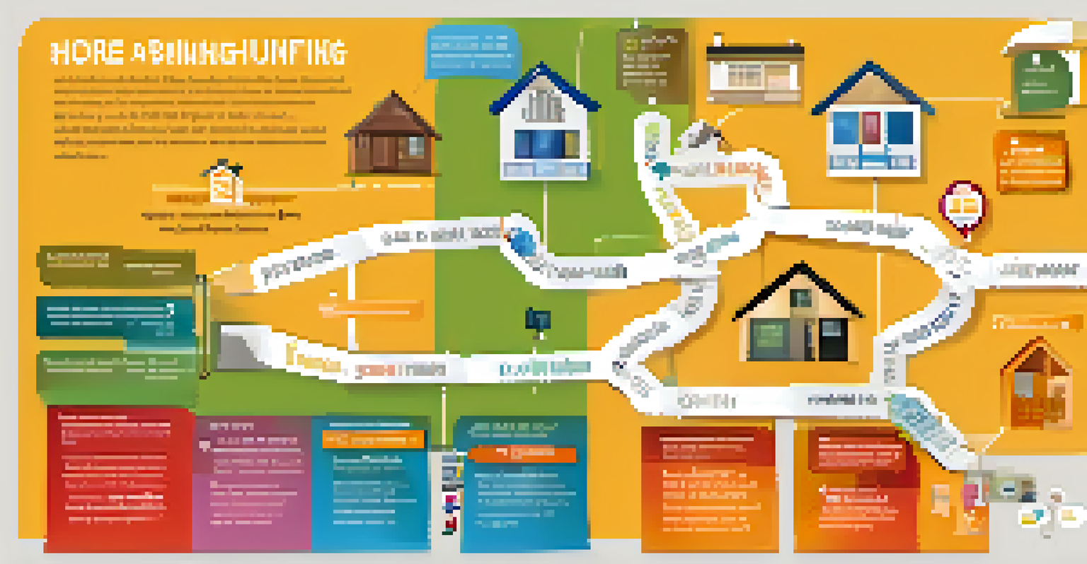 An educational infographic showing the steps of the home-buying process with colorful icons and a clear flowchart layout.