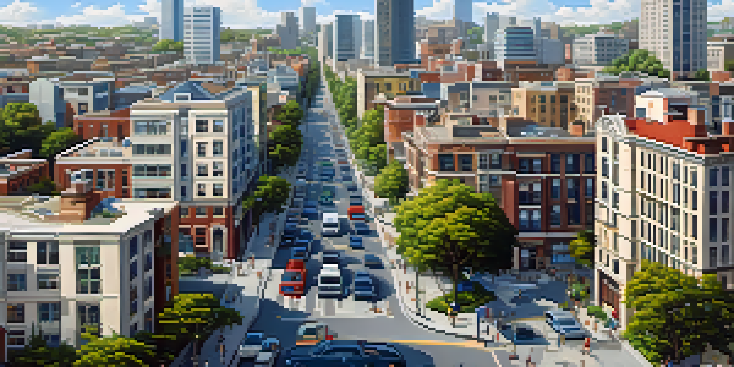 An aerial view of a vibrant urban area with a mix of high-rise buildings and residential complexes, showcasing successful real estate investments.