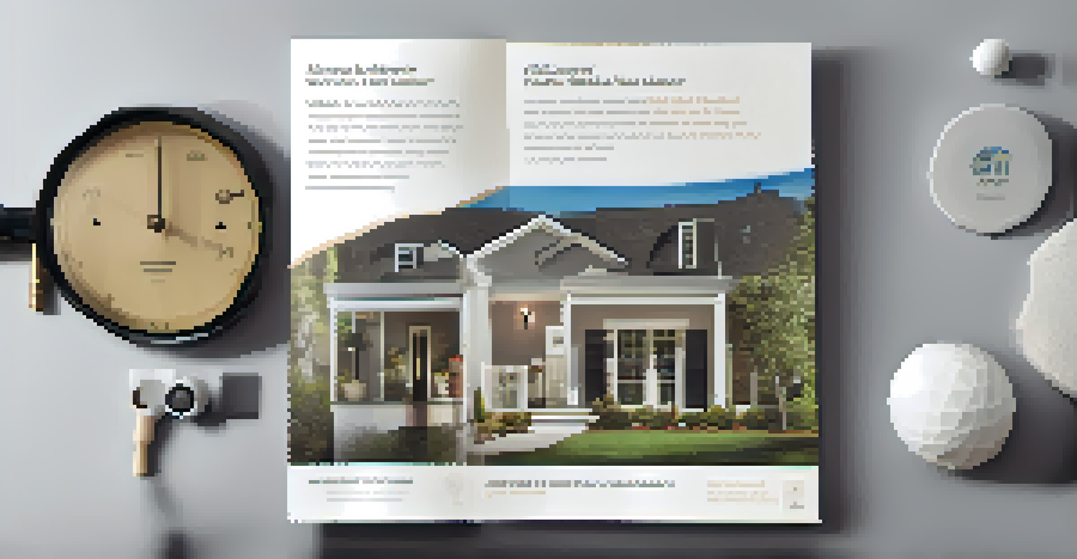 A close-up of an organized property brochure with bullet points and icons.