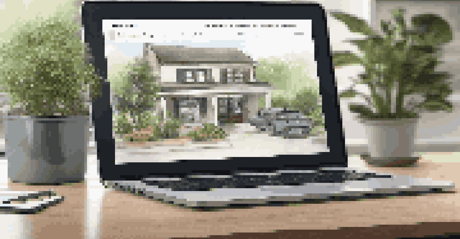 A laptop displaying a rental property listing with images and descriptions in a stylish workspace.
