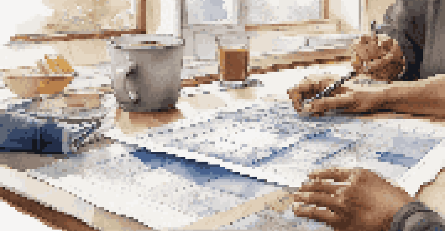 A close-up of a homeowner reviewing renovation plans with blueprints and color swatches on the table.