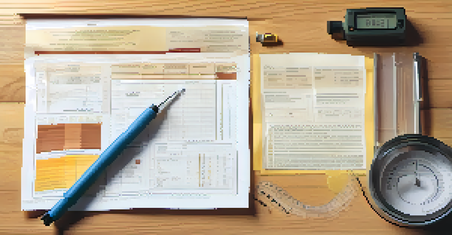 A close-up of a home inspection report with tools on a wooden table, illuminated by natural light.
