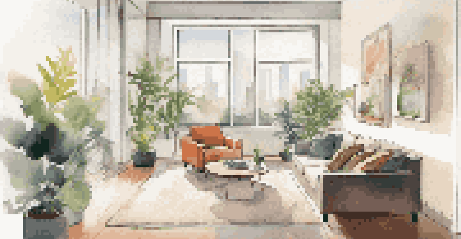 Interior of a modern apartment showing a tenant using a security system on their mobile device.