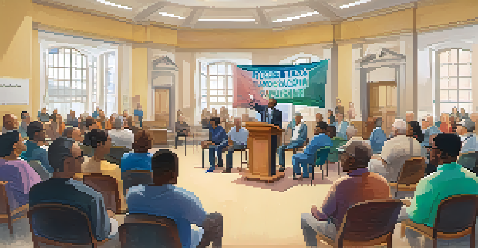A town hall meeting where residents discuss property tax assessments with a local official, highlighting community involvement.