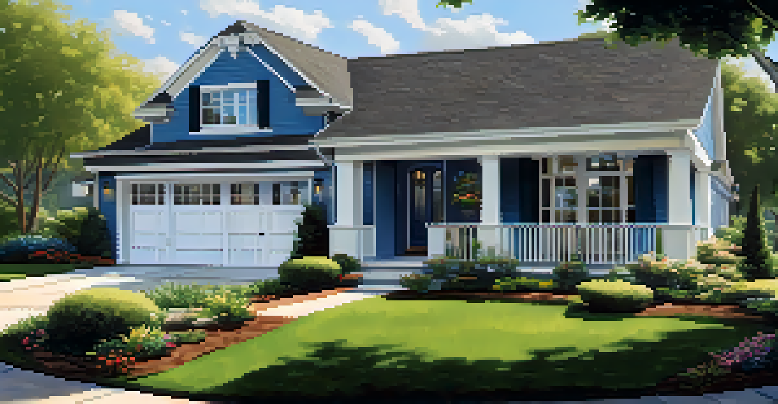 An exterior view of a suburban home with visible smart security features, including a doorbell camera and motion sensors, set against a clear blue sky.