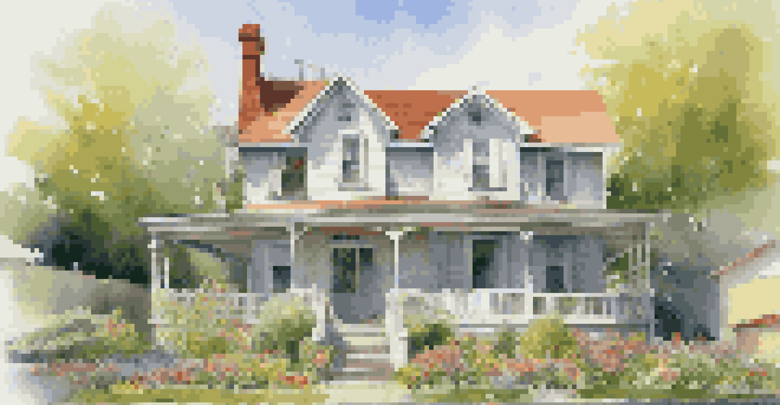 A house under renovation with scaffolding and workers, surrounded by a beautiful garden.