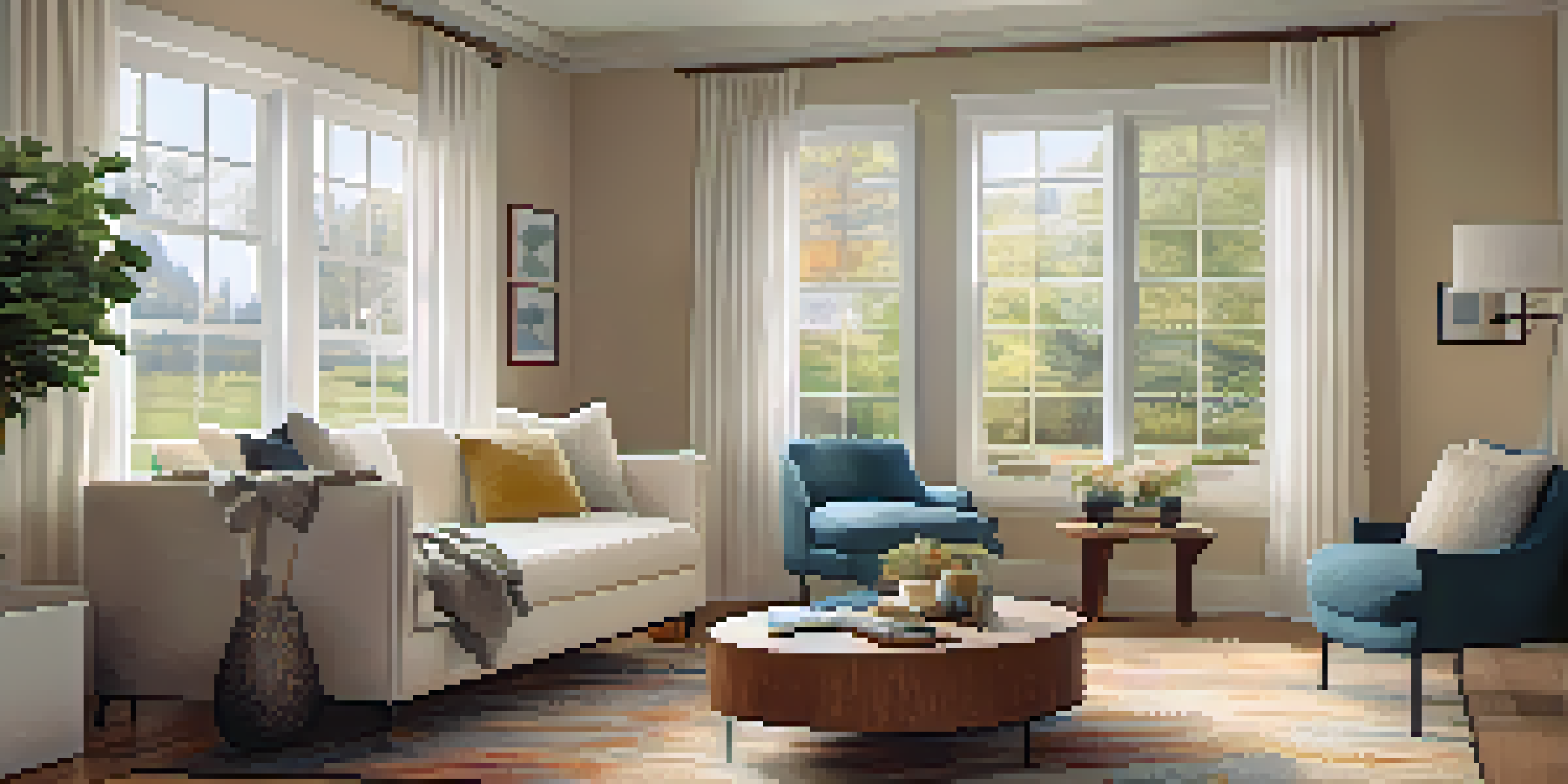 A cozy living room with accessible vinyl flooring, natural light, comfortable seating, and a colorful area rug.
