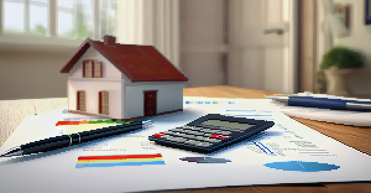 A close-up view of a home appraisal report on a wooden table with a calculator and a house model.