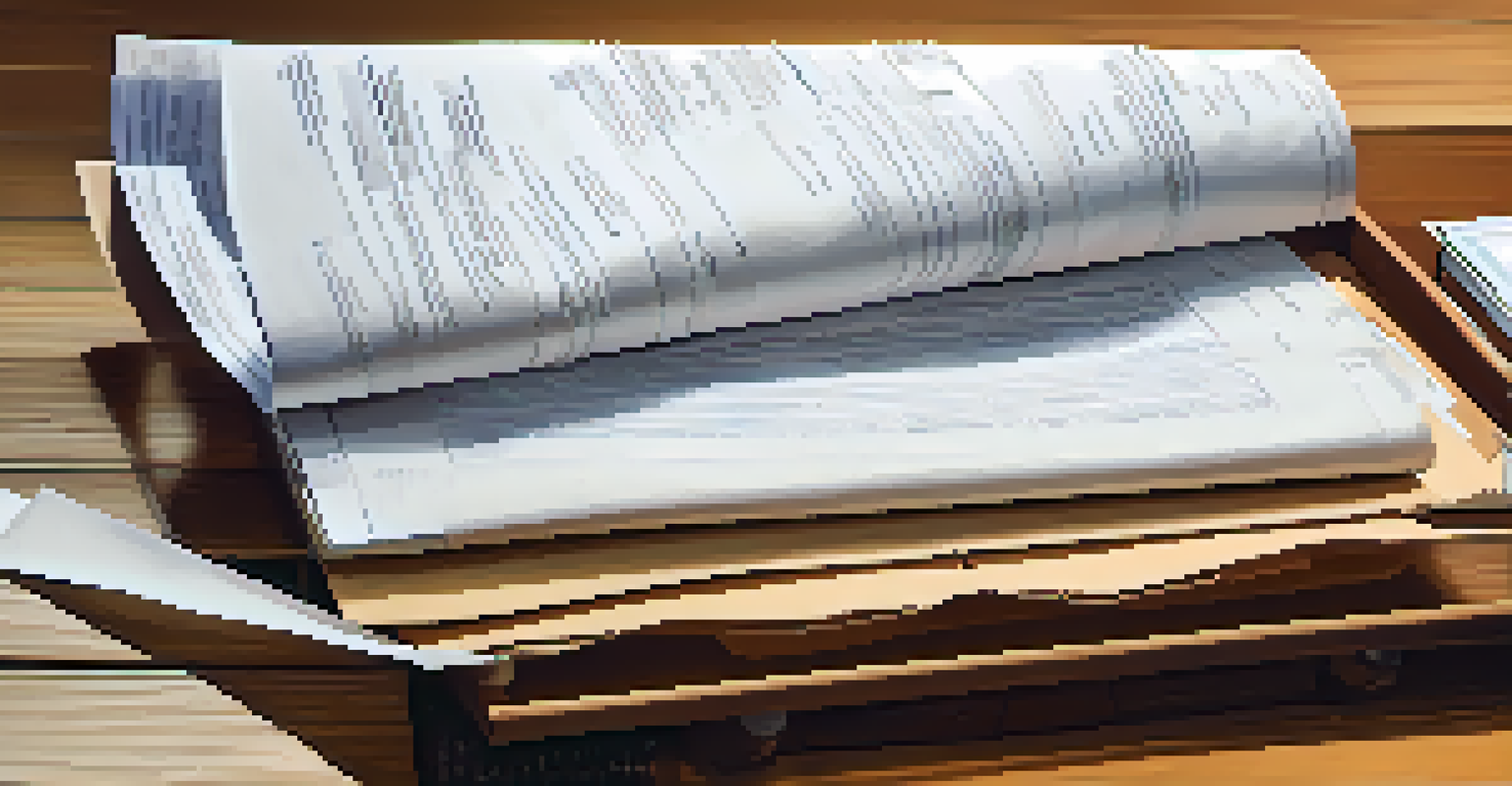 A close-up image of a well-organized folder with home documents on a wooden table, illuminated by soft light.
