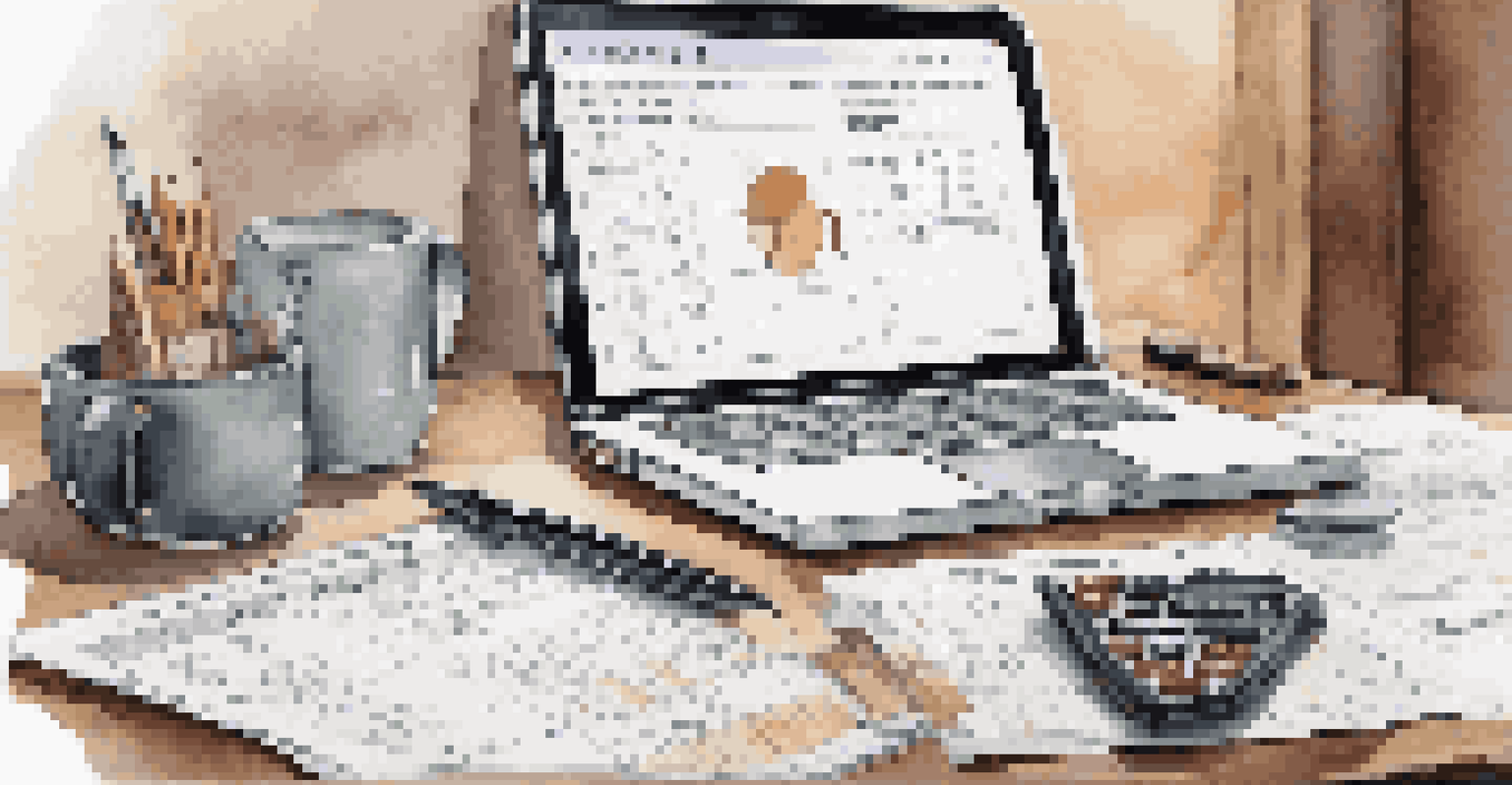 A financial planner's desk with a laptop showing a budgeting spreadsheet, renovation plans, a calculator, and a coffee cup, symbolizing financial planning for renovations.