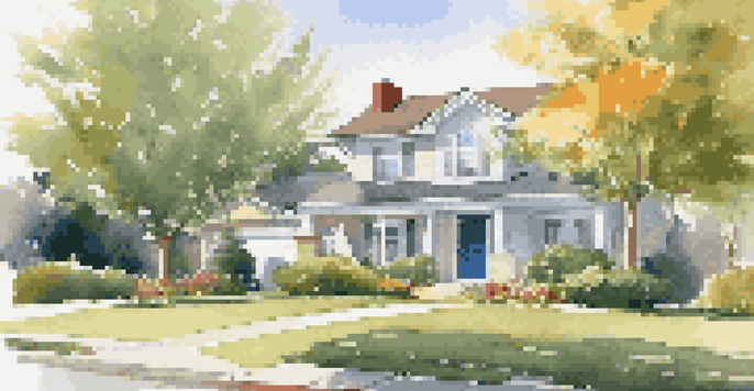 A modern suburban home with a garden and a clear blue sky, symbolizing home ownership and investment.