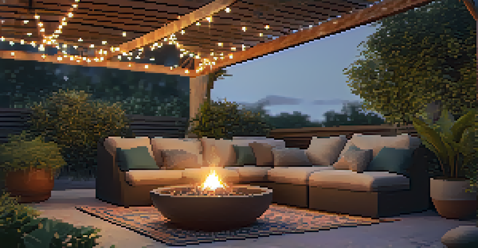 A cozy outdoor space with comfortable seating and ambient lighting, perfect for family relaxation.