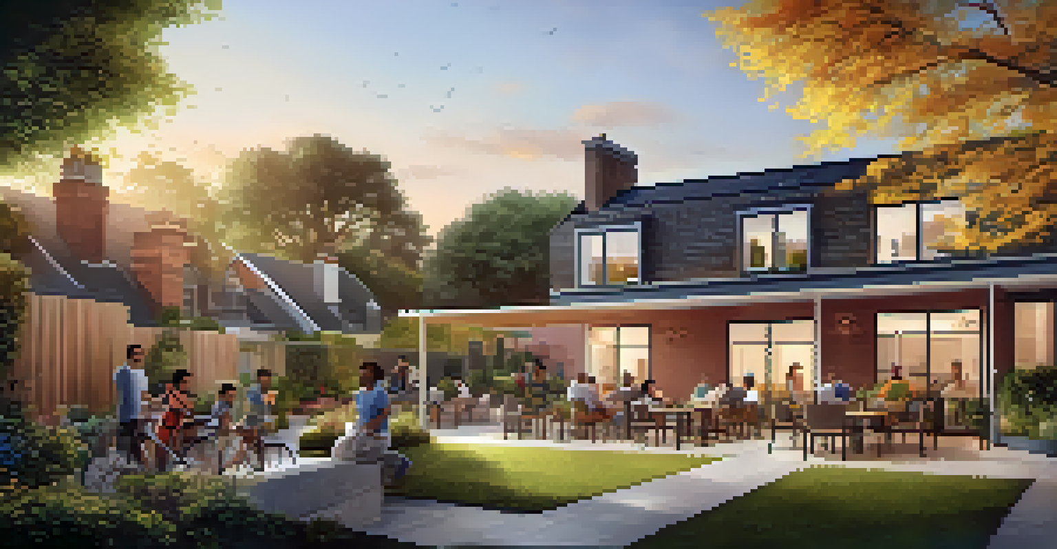 A welcoming residential property with tenants enjoying a garden during sunset, showcasing a sense of community.