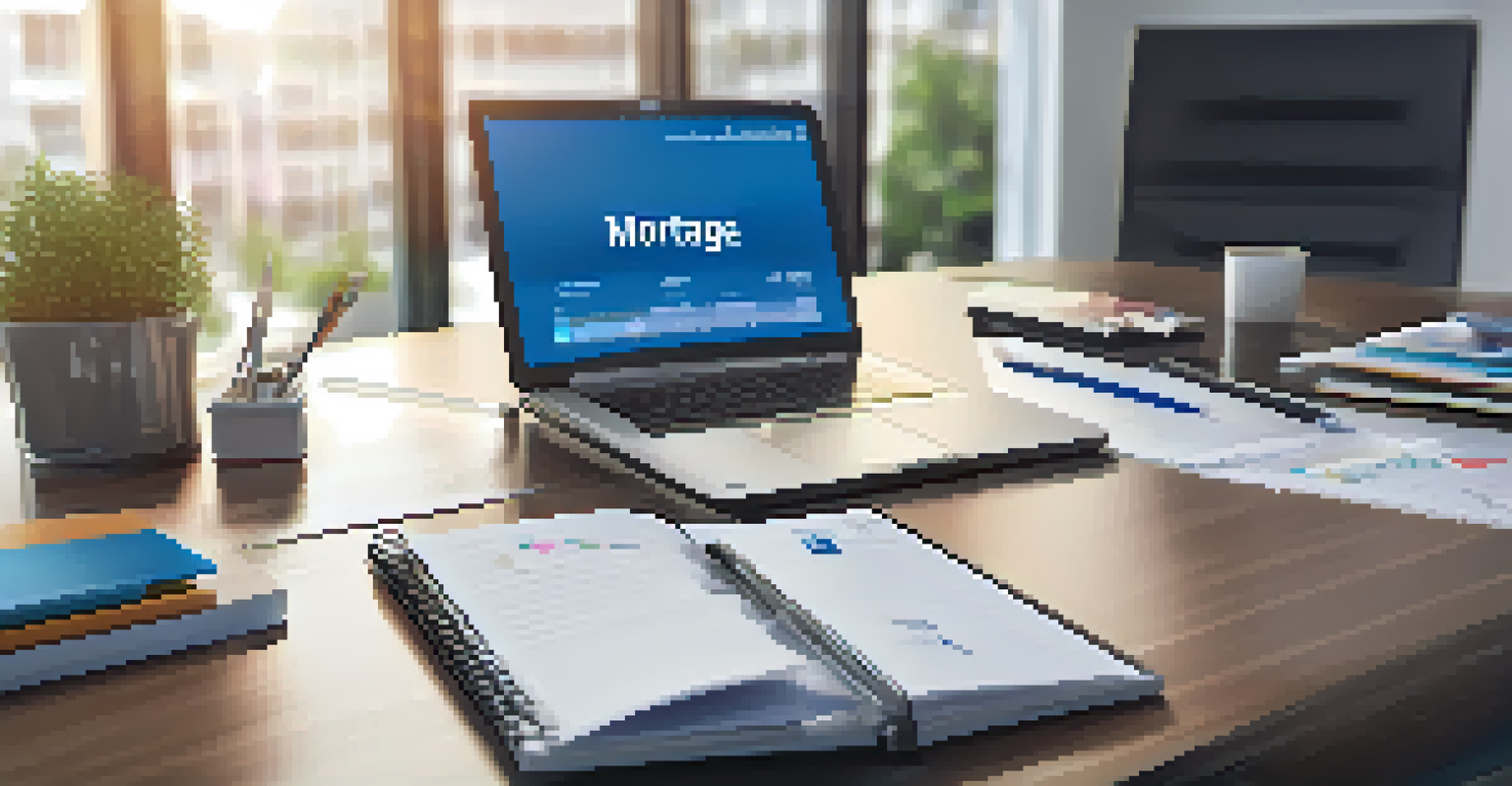 A financial advisor's desk with a laptop, calculator, and notepad in a modern office.