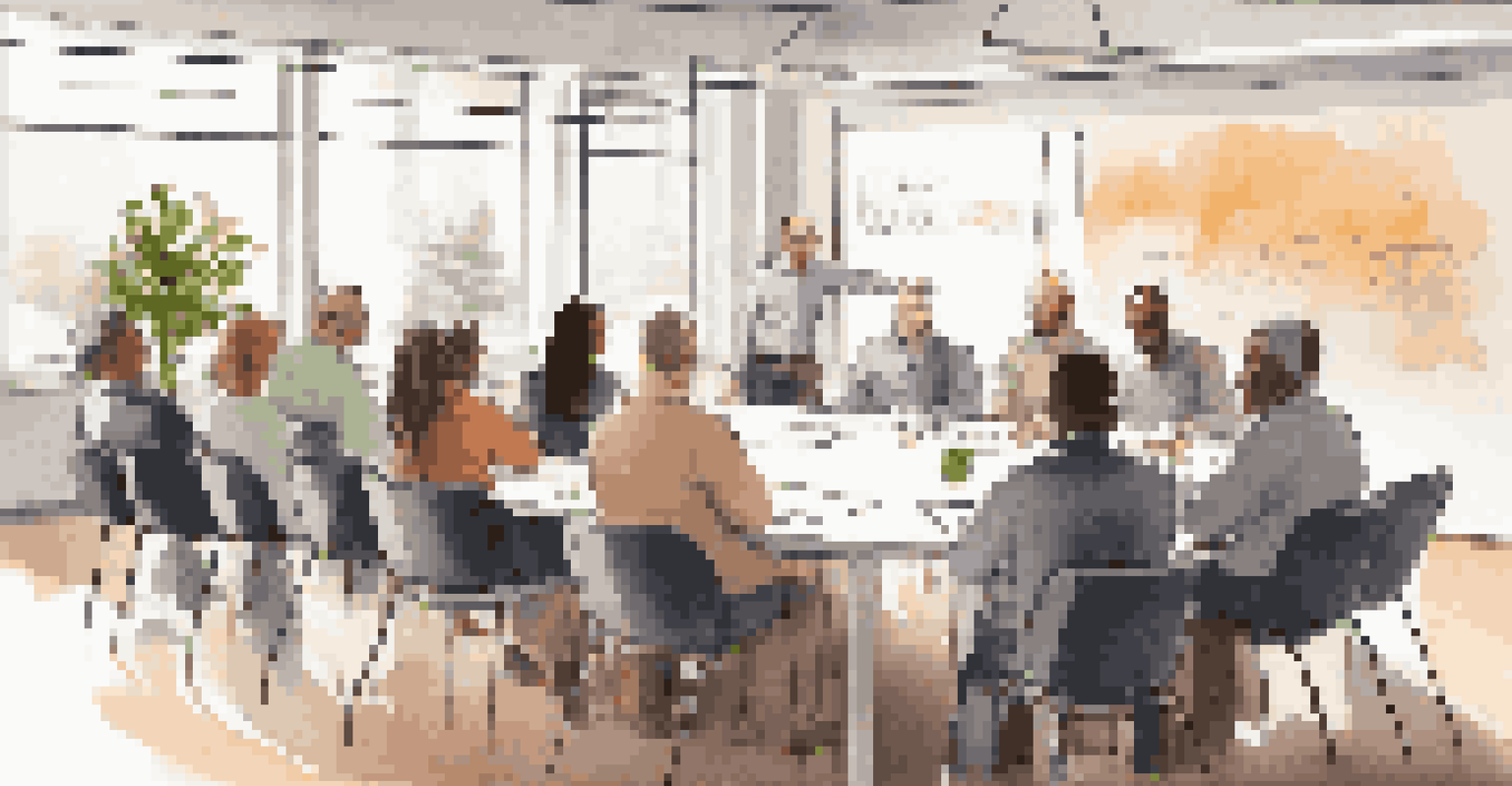 A tenant feedback session with a diverse group of people discussing in a meeting room.