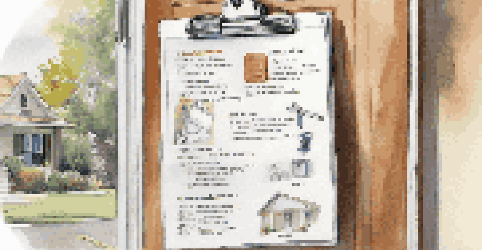 A home inspection clipboard with notes and a home warranty brochure on a table, with a door partially open in the background.