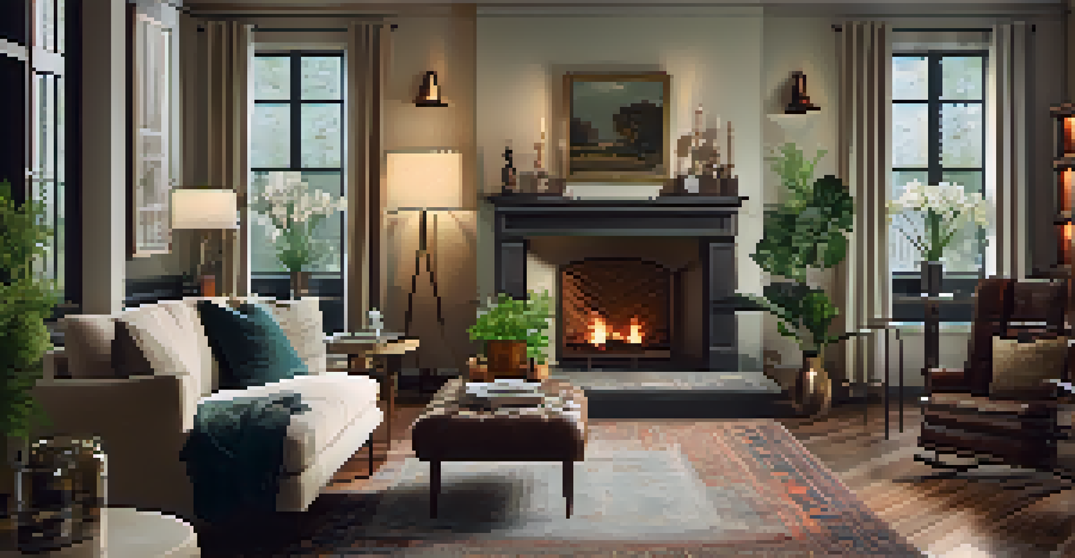 An inviting interior of a unique property with vintage decor, antique furniture, and warm lighting illuminating the cozy space.